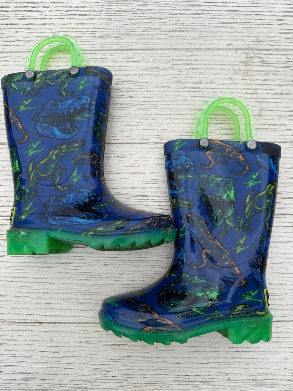 Kids Dinosaur Rain Boots in Blue & Green